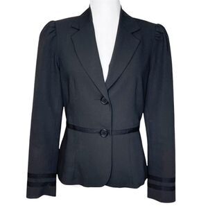 Trina Turk Two Button Blazer Ribbon Trim Black Size 8